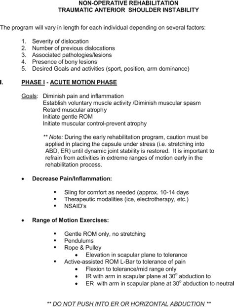 Nonoperative And Postoperative Rehabilitation For Glenohumeral