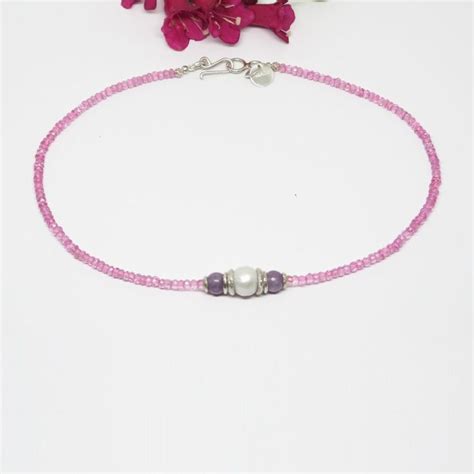 Collier topaze rose lépidolite perle baroque argent massif 950 collier