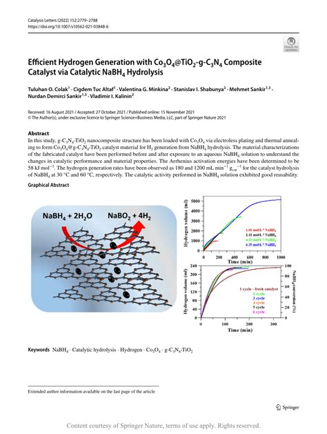 Efficient Hydrogen Generation With Co3o4tio2 G C3n4 Composite Catalyst