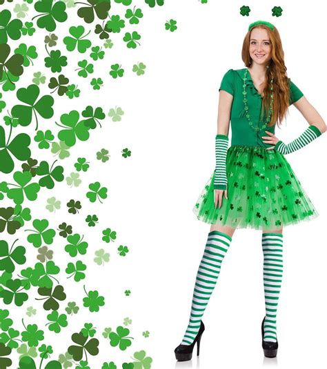 Unittype St Patricks Day Costume Set Striped Socks Arm Warmer Gloves 3 Layered Tulle Tutu