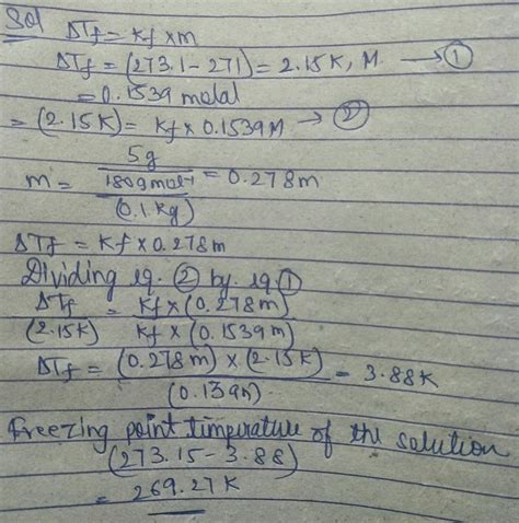 A 0 1539 Molal Aqueous Solution Of Cane Sugar Molecular Mass 342 G