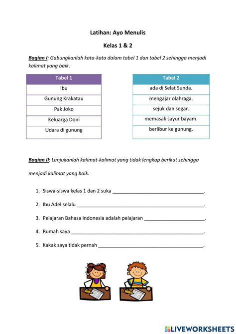 Menulis Kalimat Interactive Worksheet Live Worksheets