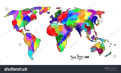 Colorful World Vector Map Royalty Free Stock Vector 136025834