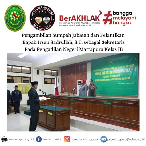 Pengambilan Sumpah Jabatan Dan Pelantikan Bapak Irsan Sadrullah S T