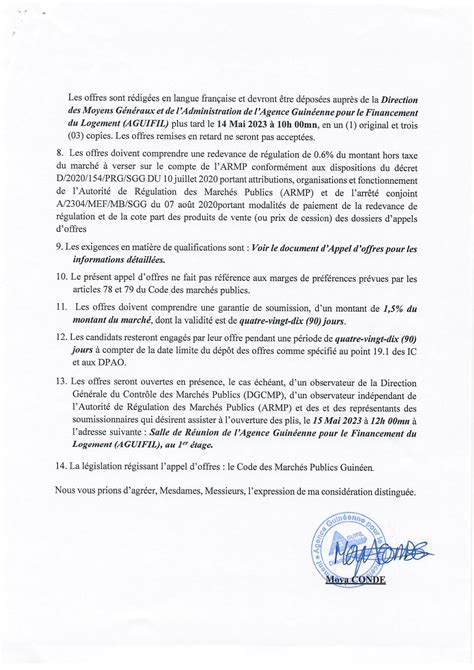 Invitation à soumissionner dans le cadre de lAppel dOffres Ouvert