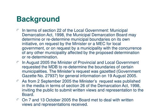 Ppt Municipal Demarcation Board Re Determination Of Boundaries Of