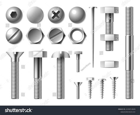 Realistic Metal Bolts Steel Nuts Screws Stock Vector (Royalty Free ...