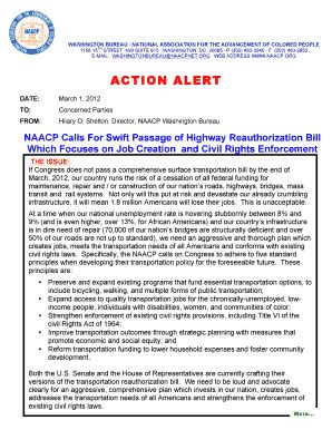 Fillable Online Action Naacp Naacp Calls For Swift Passage Of Highway