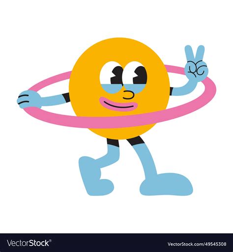 Funny walking planet saturn with ring and v sign Vector Image