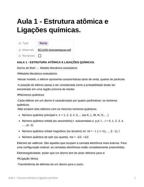 Resumo Aula Estrutura At Mica E Liga Es Qu Micas Type Teoria