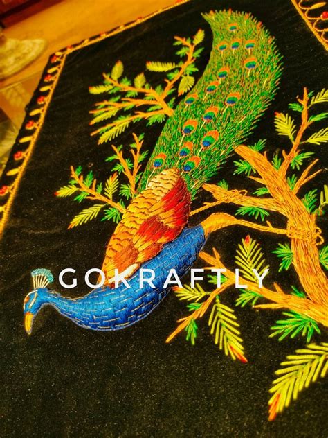 D Zardozi Embroidery Landscape Peacock Embroidery Wall Hanging At Rs