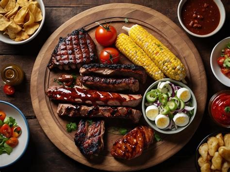 Premium Photo Barbeque Steak With Grilled Vegetables