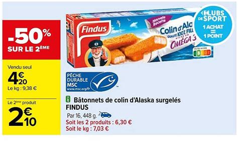 Promo B Tonnets De Colin D Alaska Surgel S Findus Chez Carrefour