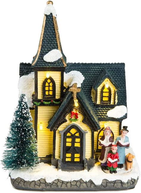 Innodept12 Christmas Village Church House W Choir Scene LED Lighted