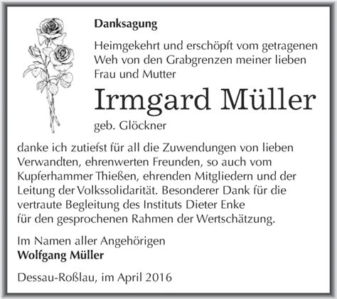 Traueranzeigen von Irmgard Müller abschied nehmen de