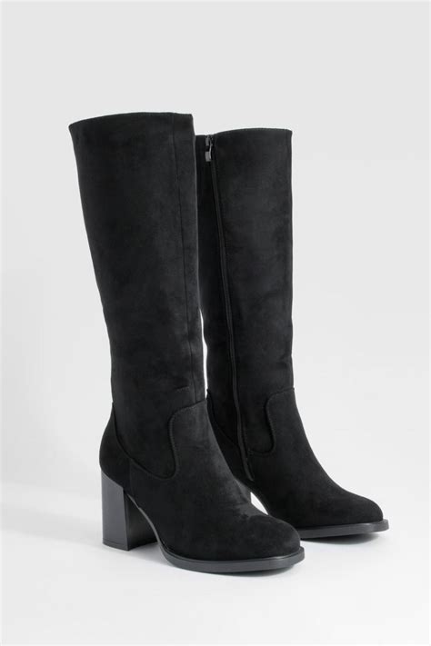 Platform Block Heel Knee High Boots Boohoo Uk