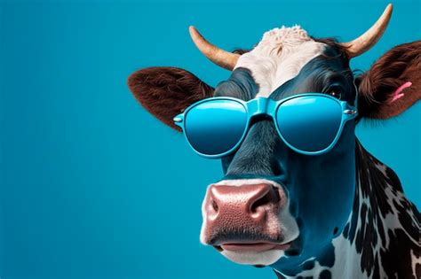 Une Vache Portant Des Lunettes De Soleil Et Une Vache Bleue Et Blanche