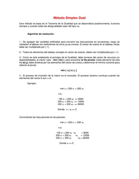 Clase del 7 10 2021 eqwewqewqe Método Simplex Dual Este método se