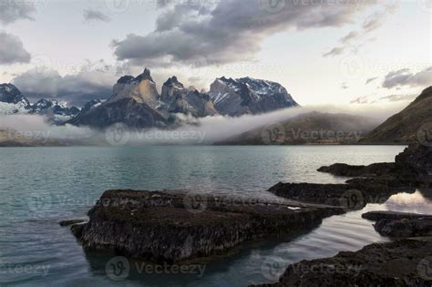 Sunrise Over Cuernos Del Paine Torres Del Paine National Park And Lake