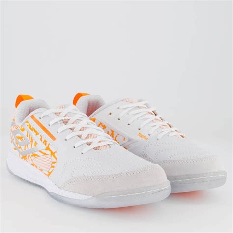 Chuteira Umbro Pro Bump Polar Magma Futsal Branca E Laranja Branco