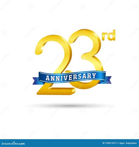 23rd Golden Anniversary Logo With Blue Ribbon Isolated On White Background Stock Vector