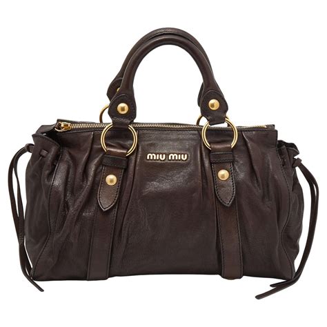 Miu Miu Dark Brown Vitello Lux Leather Bow Tote | Purses, Bags, Miu miu bag