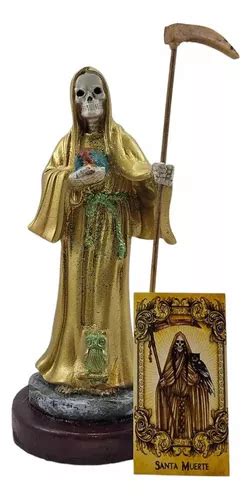 Escultura En Resina Santa Muerte Dorada Ritualizada 22 Cm Meses Sin