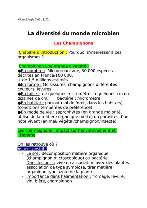 Microbiologie Cm Notes De Cours Microbiologie Cm La