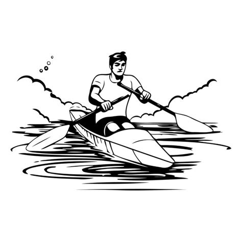 Hombre remando en un kayak en el mar Ilustración vectorial Vector Premium