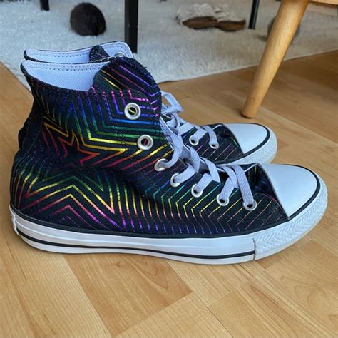 Converse Shoes Converse All Star Chuck Taylor Black Metallic Rainbow High Tops Womens Size 8