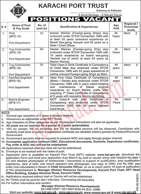 Latest Jobs In Karachi Port Trust October 2022 Advertisement