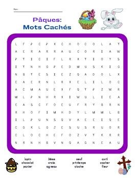 Pâques Word Search French Easter Word Search Mots Cachés TPT