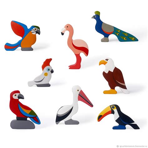 Набор - Экзотические птицы. 8 фигурок. Деревянные игрушки. в интернет ...