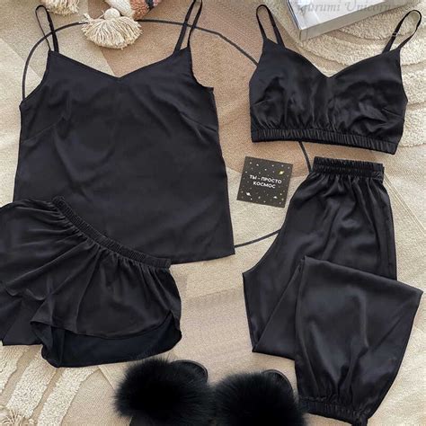 Sexy Black Wedding Robe Set Satin Sleepwear Casual Intimate Lingerie Nightgown Soft Homewear