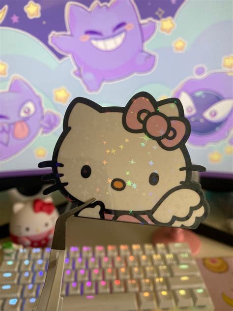 Kawaii Kitty Sticker Glitter Stars Vinyl Sticker Etsy