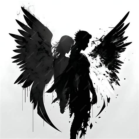 Premium AI Image | Black silhouette of an angel on white background