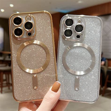 Wuju Glitter Luxury Electroplate Magnetic Wireless Charge Phone Case Compatible For Iphone 16 15