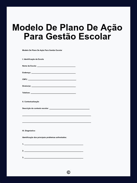 Modelo De Plano De Ação Para Gestão Escolar