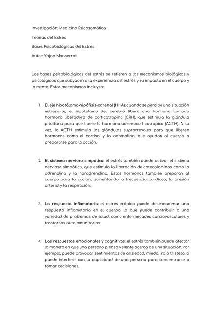 Bases Psicobiologicas Del Estr S Yojan Monserrat Udocz