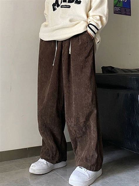 Mens Corduroy Solid Casual Pants Brown Xl Anotherchill Pants Outfit Men Streetwear Men