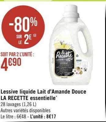 Promo Lessive Liquide Lait D Amande Douce La Recette Essentielle Chez