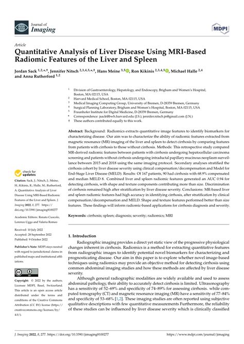 Pdf Quantitative Analysis Of Liver Disease Using Mri Based Radiomic