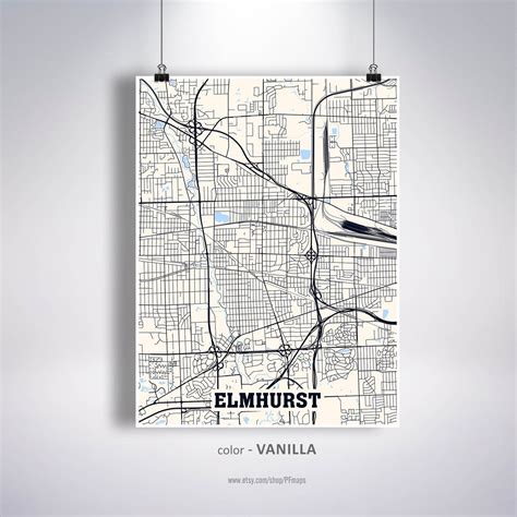 Elmhurst Map Print Elmhurst City Map Illinois Il Usa Map Etsy