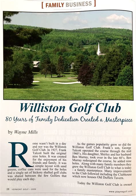 Williston Golf Club | By Wayne Mills (2009) | Vermont Hickory Golf Association