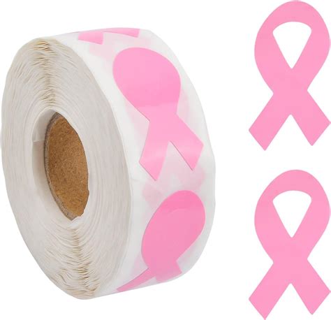 Wandic Pink Ribbon Sticker 500 Pieces Pink Ribbon Awareness Stickers Labels Roll Pink Breast