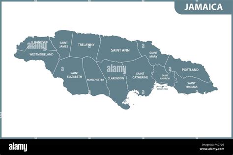 The detailed map of Jamaica with regions or states. Administrative ...