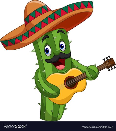 Cartoon mexican cactus playing guitar Royalty Free Vector