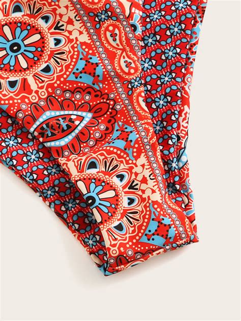 Random Tribal Bandeau High Leg Bikini Swimsuit SHEIN USA