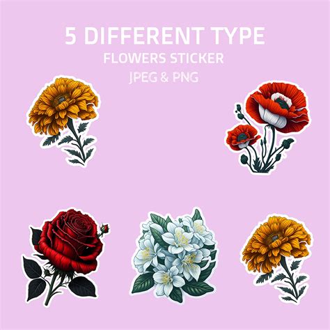 5 Different Flowers Sticker