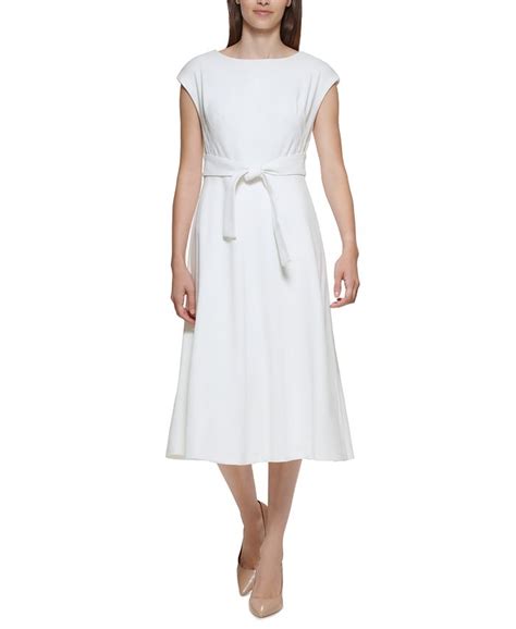 Calvin Klein Womens Belted Fit And Flare Dress Macys